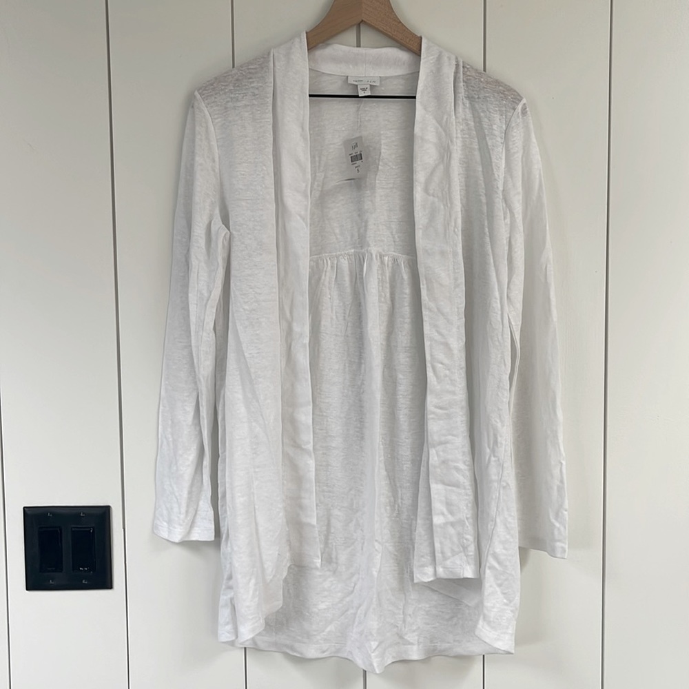 J Jill White Linen Open Front Mid Length Pilled Cardigan Small Lightweight